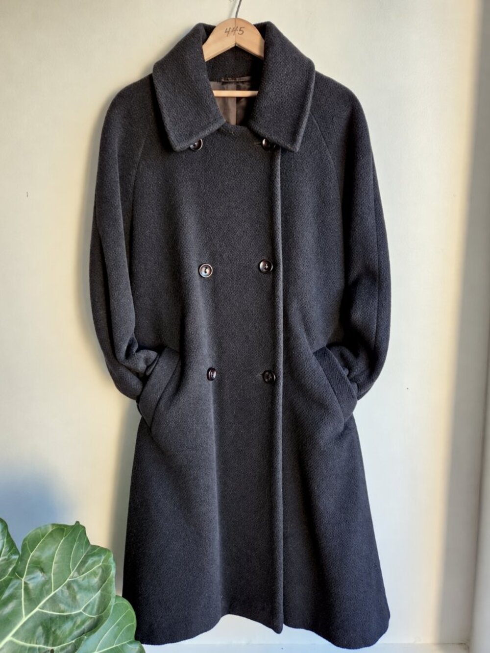 Vintage Tuzzi Black Wool Blend Long Double-Breasted Coat - Sz 38 / US M